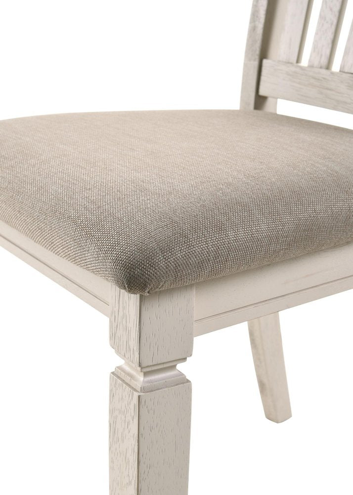 Set of Two Tan And Cream Fabric And Solid Wood Slat Back Dining Side Chairs