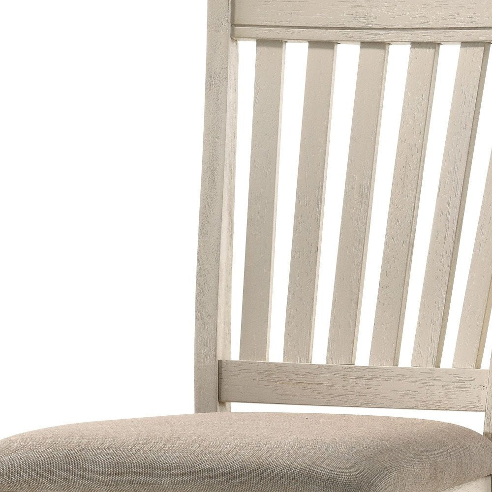 Set of Two Tan And Cream Fabric And Solid Wood Slat Back Dining Side Chairs