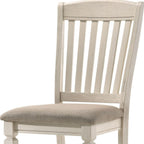 Set of Two Tan And Cream Fabric And Solid Wood Slat Back Dining Side Chairs