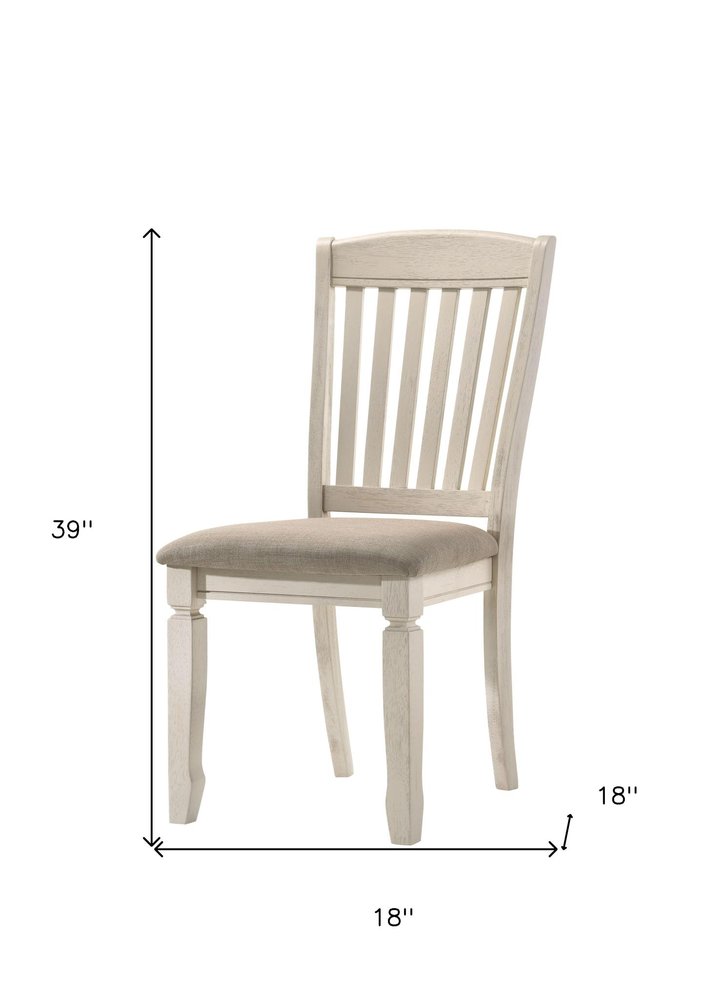 Set of Two Tan And Cream Fabric And Solid Wood Slat Back Dining Side Chairs
