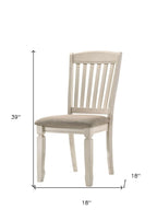 Set of Two Tan And Cream Fabric And Solid Wood Slat Back Dining Side Chairs