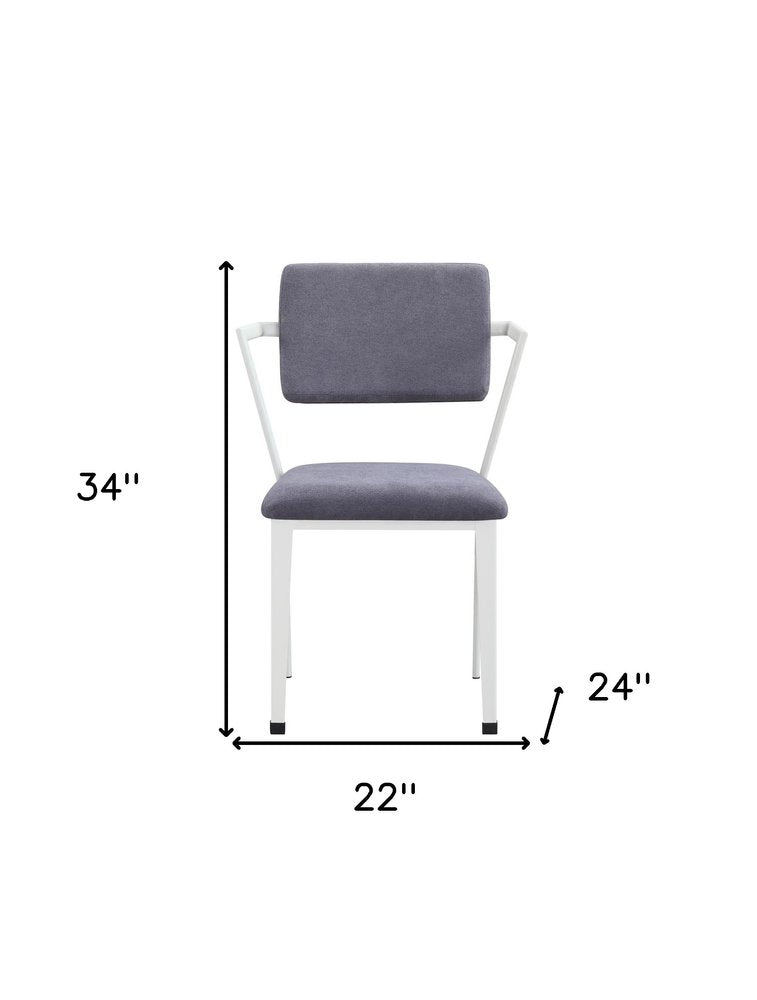 Set of Two Gray And White Fabric And Metal Partially Open Back Dining Side Chairs