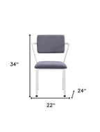 Set of Two Gray And White Fabric And Metal Partially Open Back Dining Side Chairs