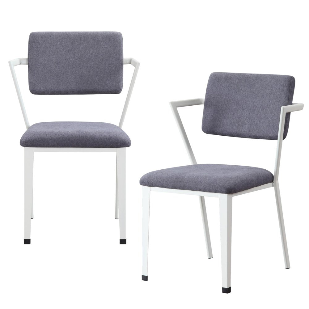 Set of Two Gray And White Fabric And Metal Partially Open Back Dining Side Chairs