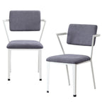 Set of Two Gray And White Fabric And Metal Partially Open Back Dining Side Chairs