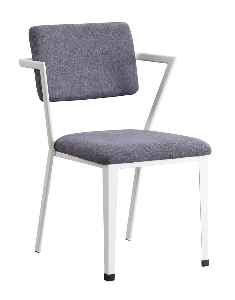 Set of Two Gray And White Fabric And Metal Partially Open Back Dining Side Chairs