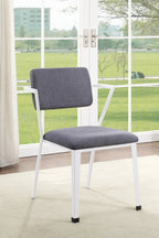 Set of Two Gray And White Fabric And Metal Partially Open Back Dining Side Chairs