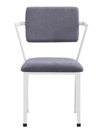 Set of Two Gray And White Fabric And Metal Partially Open Back Dining Side Chairs