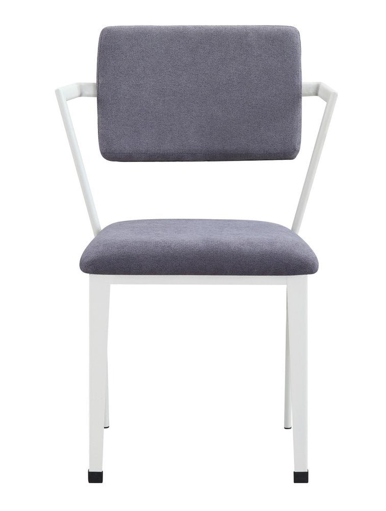 Set of Two Gray And White Fabric And Metal Partially Open Back Dining Side Chairs