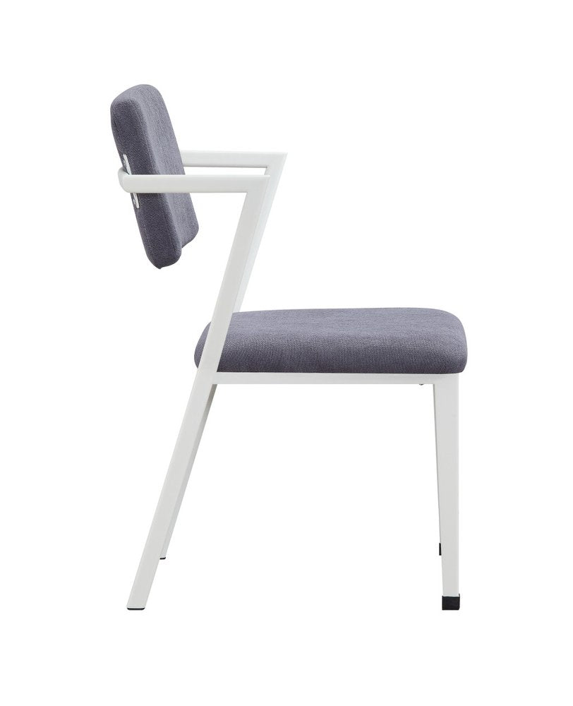Set of Two Gray And White Fabric And Metal Partially Open Back Dining Side Chairs
