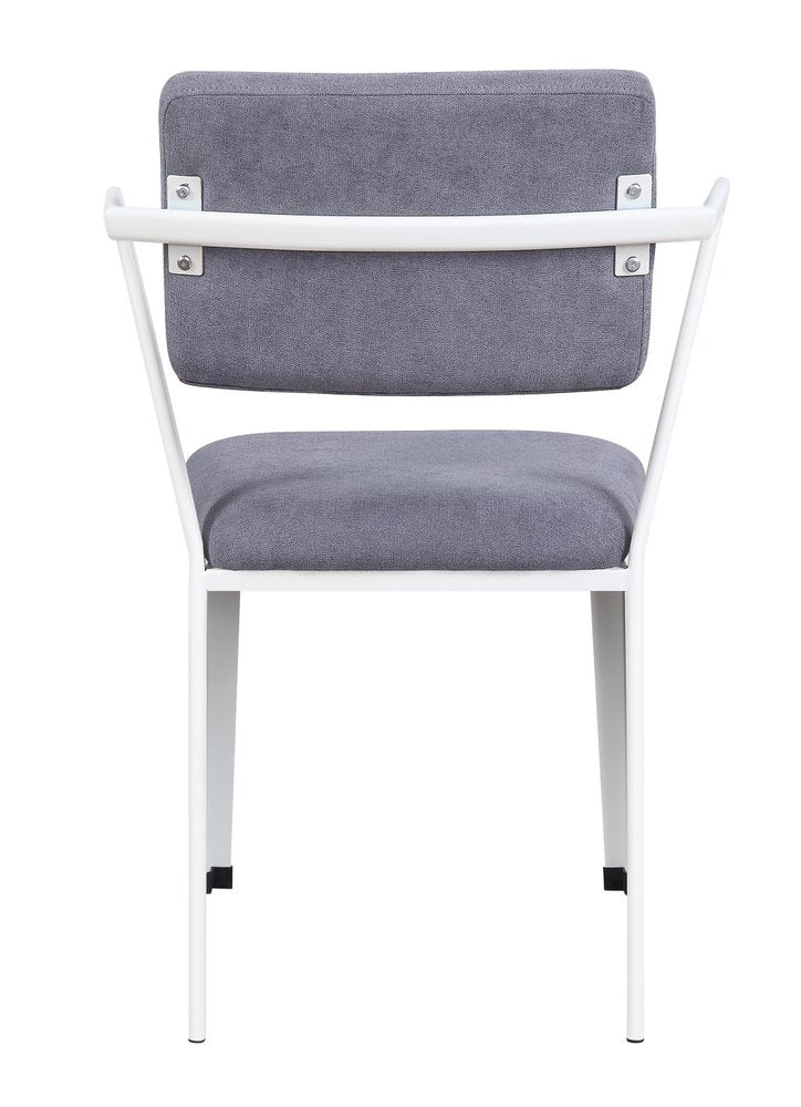 Set of Two Gray And White Fabric And Metal Partially Open Back Dining Side Chairs