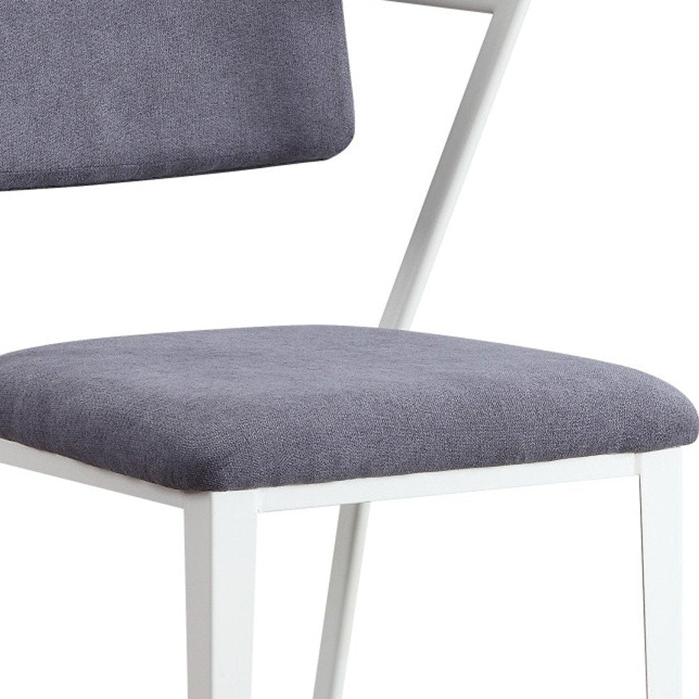 Set of Two Gray And White Fabric And Metal Partially Open Back Dining Side Chairs