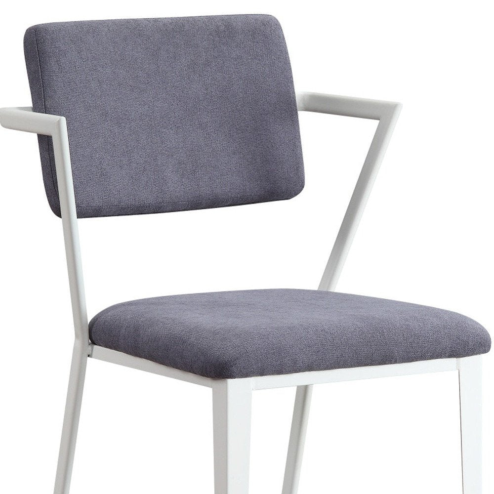 Set of Two Gray And White Fabric And Metal Partially Open Back Dining Side Chairs