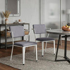Set of Two Gray And White Fabric And Metal Partially Open Back Dining Side Chairs