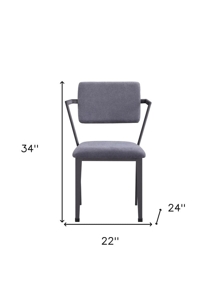 Set of Two Gray And Gunmetal Fabric And Metal Open Back Dining Side Chairs