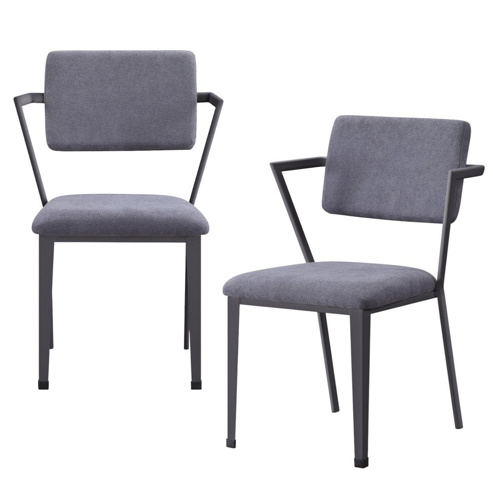 Set of Two Gray And Gunmetal Fabric And Metal Open Back Dining Side Chairs