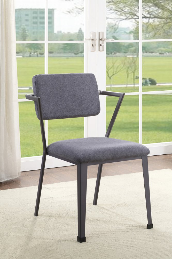 Set of Two Gray And Gunmetal Fabric And Metal Open Back Dining Side Chairs
