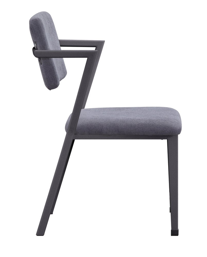 Set of Two Gray And Gunmetal Fabric And Metal Open Back Dining Side Chairs