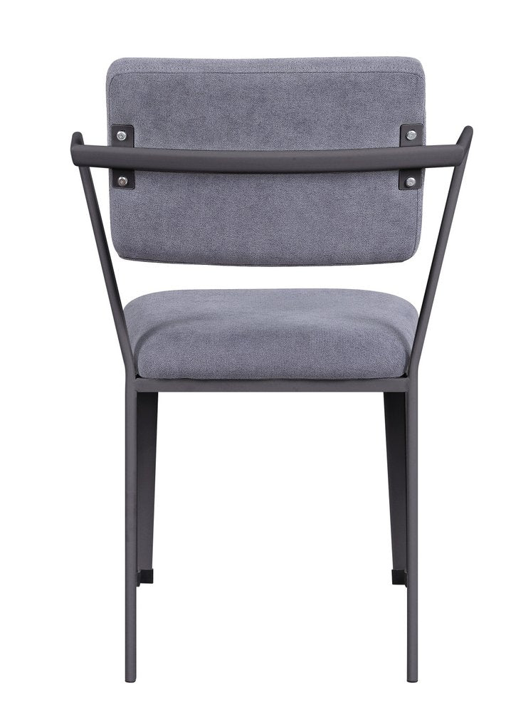 Set of Two Gray And Gunmetal Fabric And Metal Open Back Dining Side Chairs