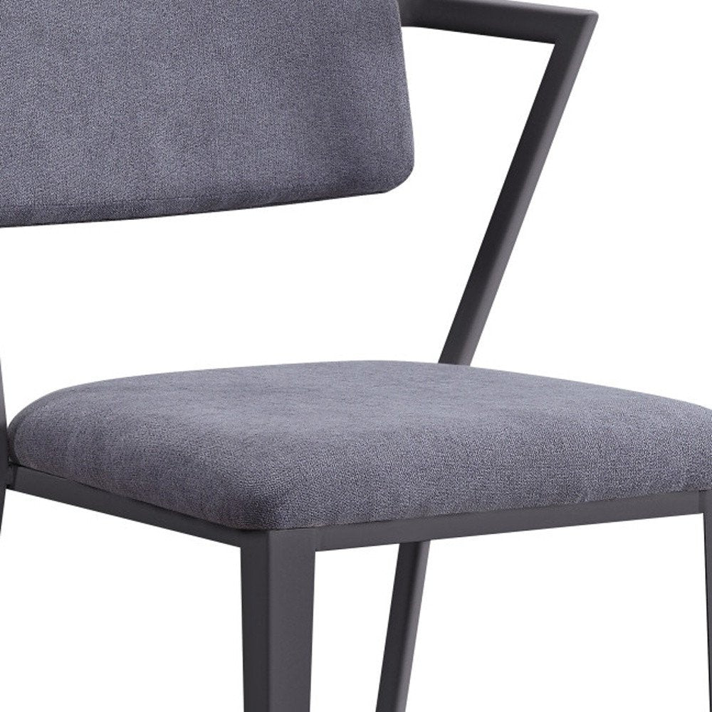 Set of Two Gray And Gunmetal Fabric And Metal Open Back Dining Side Chairs