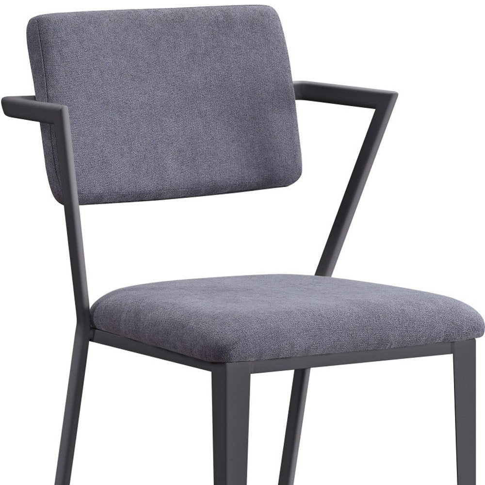 Set of Two Gray And Gunmetal Fabric And Metal Open Back Dining Side Chairs
