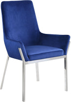 Set of Two Blue And Silver Tufted Velvet And Metal Dining Side Chairs