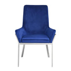 Set of Two Blue And Silver Tufted Velvet And Metal Dining Side Chairs