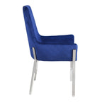 Set of Two Blue And Silver Tufted Velvet And Metal Dining Side Chairs