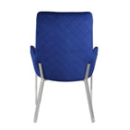 Set of Two Blue And Silver Tufted Velvet And Metal Dining Side Chairs