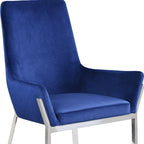 Set of Two Blue And Silver Tufted Velvet And Metal Dining Side Chairs