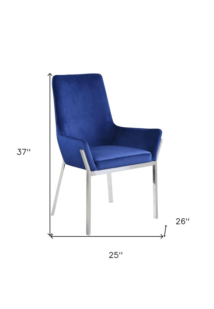 Set of Two Blue And Silver Tufted Velvet And Metal Dining Side Chairs