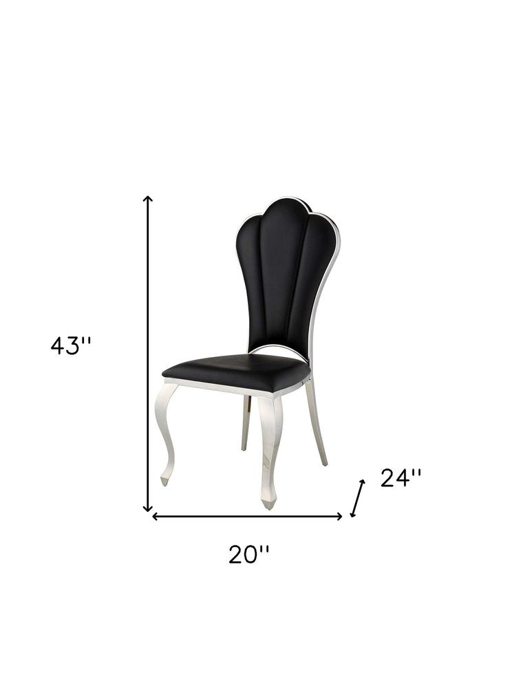 Set of Two Black And Silver Faux Leather And Stainless Steel Dining Side Chairs