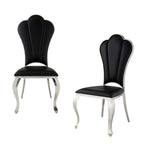 Set of Two Black And Silver Faux Leather And Stainless Steel Dining Side Chairs