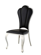 Set of Two Black And Silver Faux Leather And Stainless Steel Dining Side Chairs