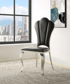 Set of Two Black And Silver Faux Leather And Stainless Steel Dining Side Chairs