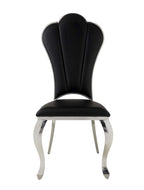 Set of Two Black And Silver Faux Leather And Stainless Steel Dining Side Chairs