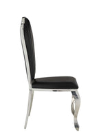 Set of Two Black And Silver Faux Leather And Stainless Steel Dining Side Chairs
