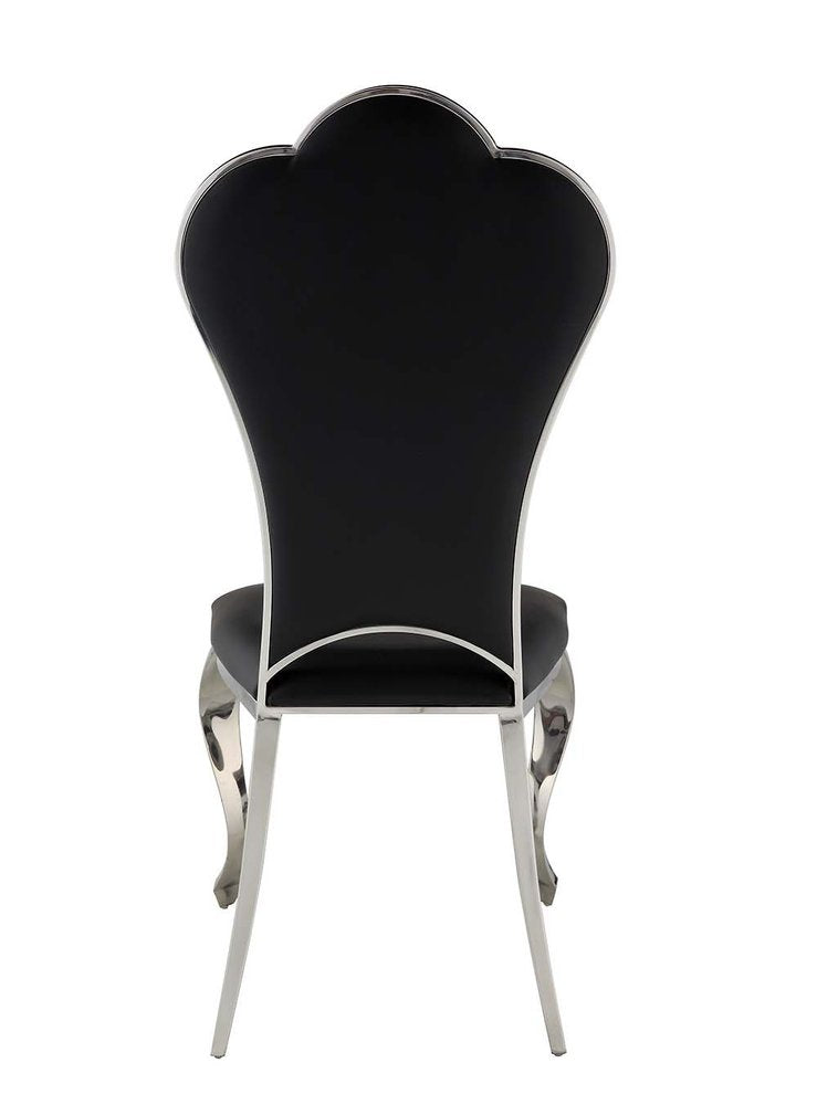Set of Two Black And Silver Faux Leather And Stainless Steel Dining Side Chairs