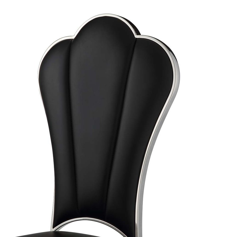 Set of Two Black And Silver Faux Leather And Stainless Steel Dining Side Chairs