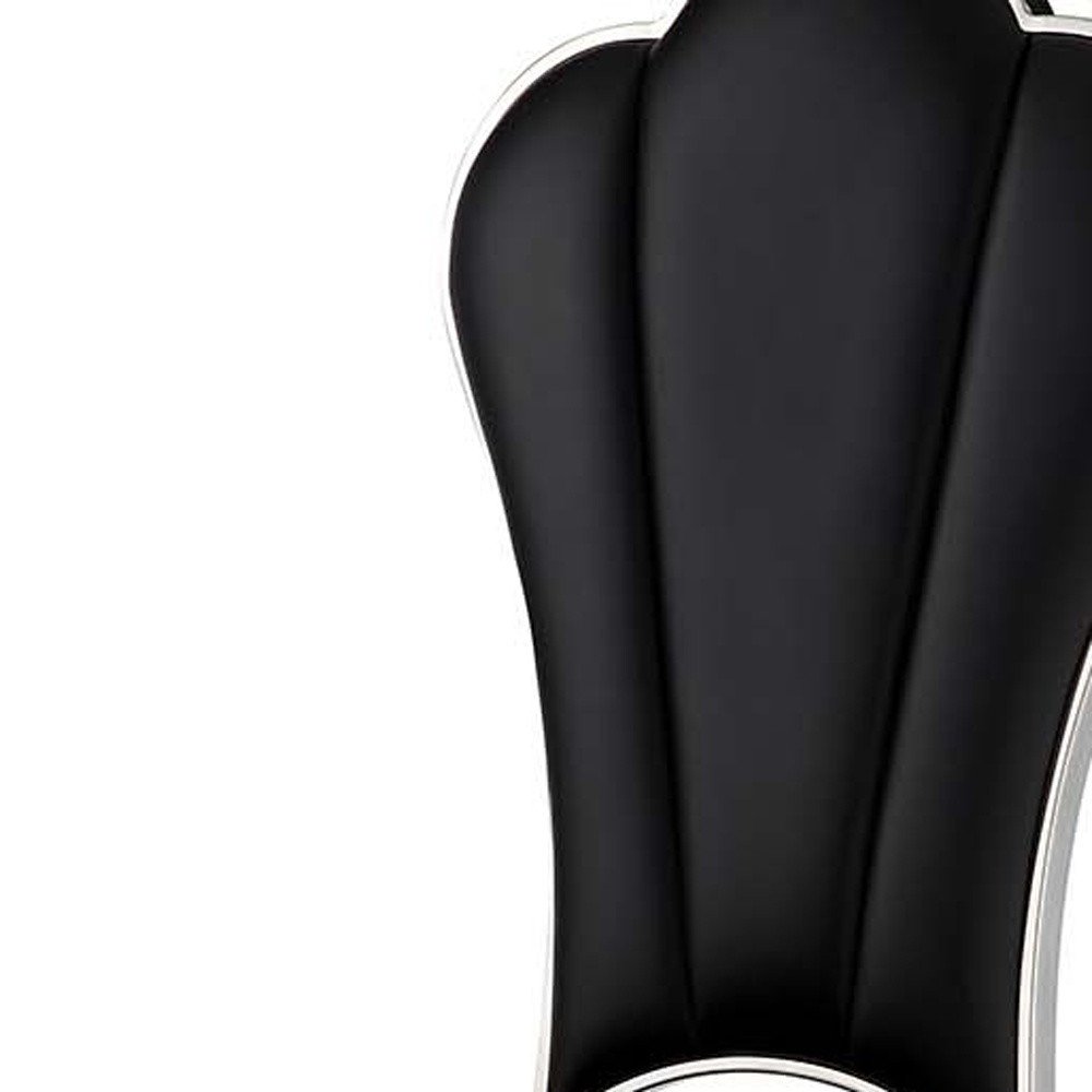 Set of Two Black And Silver Faux Leather And Stainless Steel Dining Side Chairs