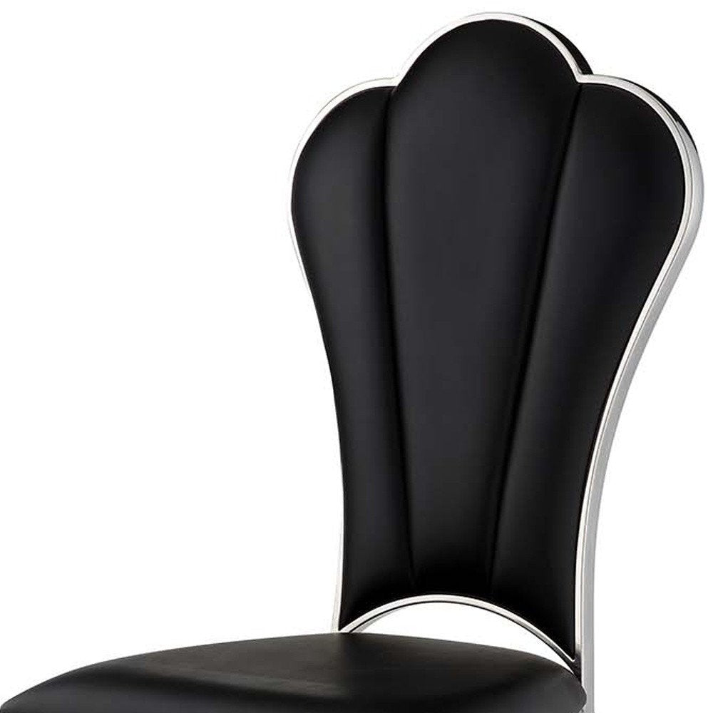 Set of Two Black And Silver Faux Leather And Stainless Steel Dining Side Chairs