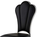 Set of Two Black And Silver Faux Leather And Stainless Steel Dining Side Chairs