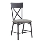 Set of Two Gray And Black Fabric And Metal Cross Back Dining Side Chairs
