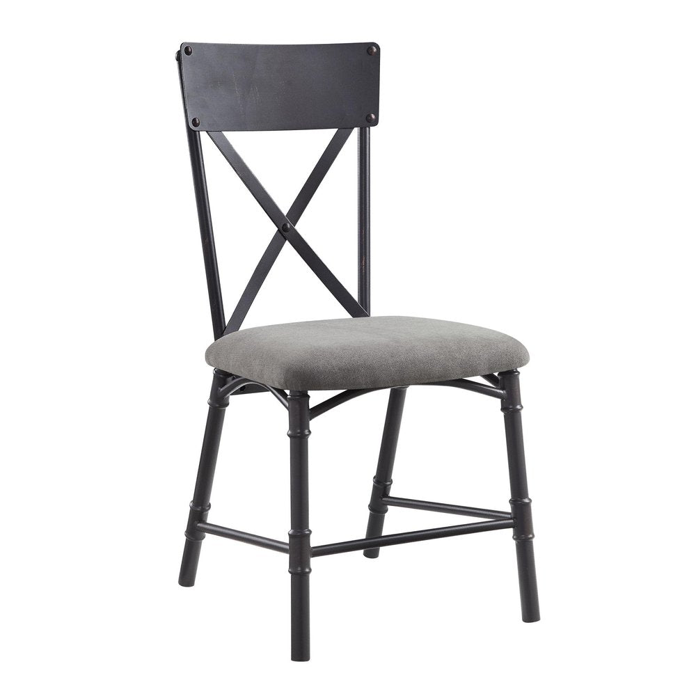 Set of Two Gray And Black Fabric And Metal Cross Back Dining Side Chairs