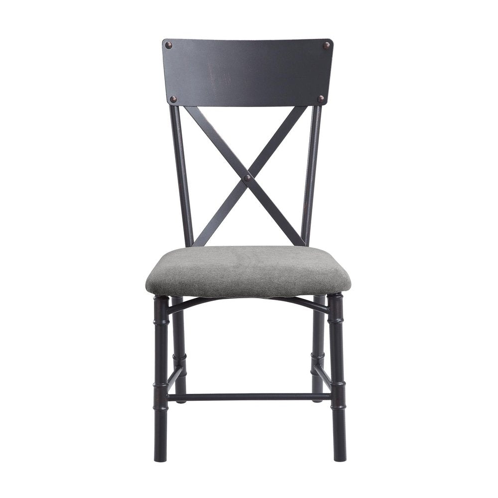 Set of Two Gray And Black Fabric And Metal Cross Back Dining Side Chairs