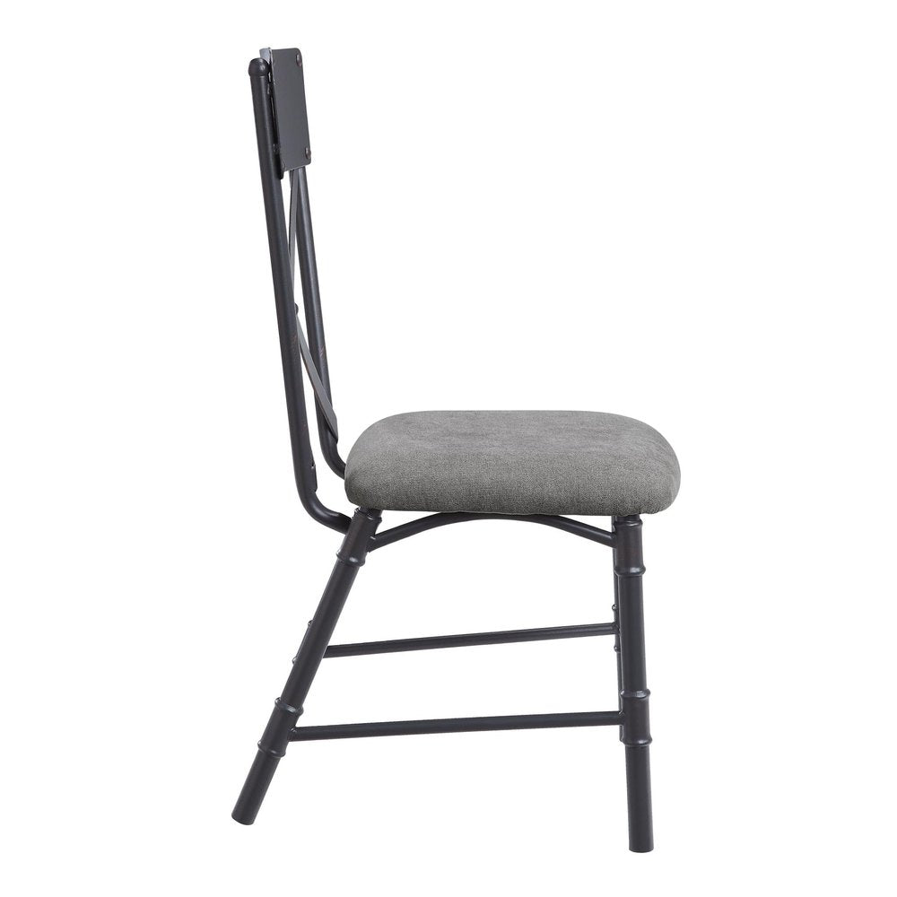 Set of Two Gray And Black Fabric And Metal Cross Back Dining Side Chairs