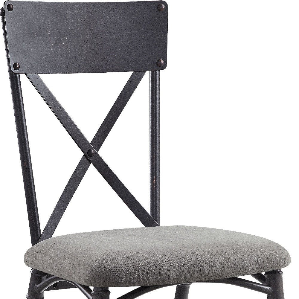 Set of Two Gray And Black Fabric And Metal Cross Back Dining Side Chairs