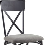 Set of Two Gray And Black Fabric And Metal Cross Back Dining Side Chairs