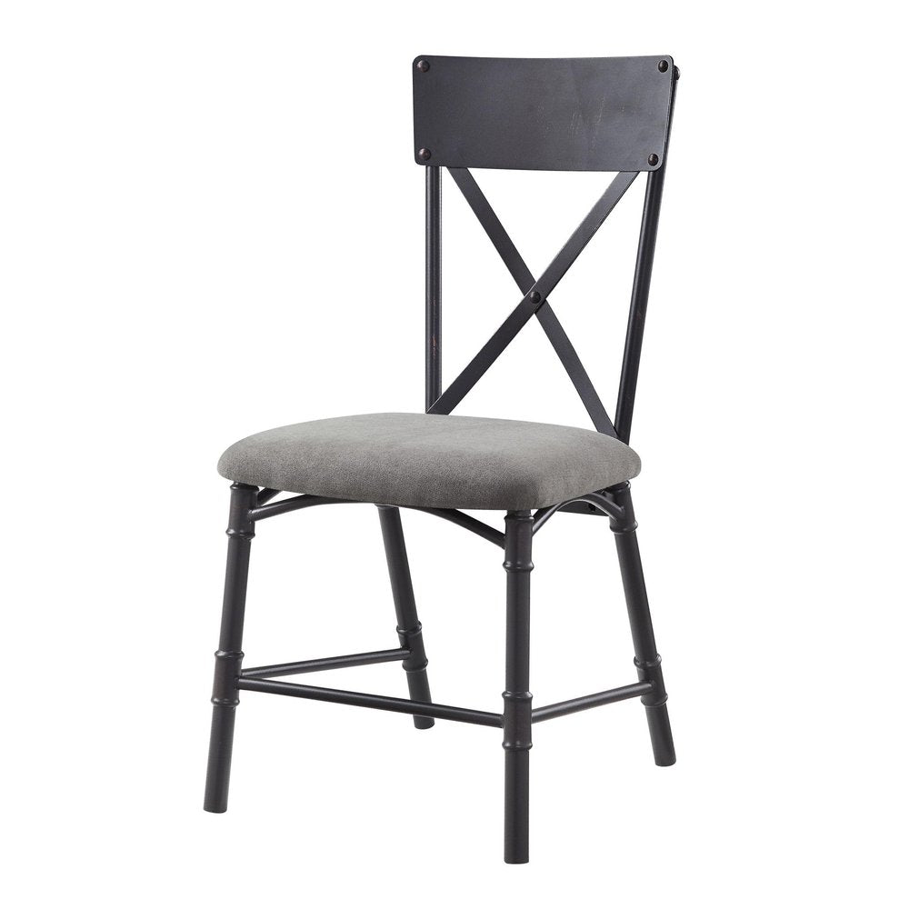 Set of Two Gray And Black Fabric And Metal Cross Back Dining Side Chairs
