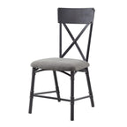 Set of Two Gray And Black Fabric And Metal Cross Back Dining Side Chairs